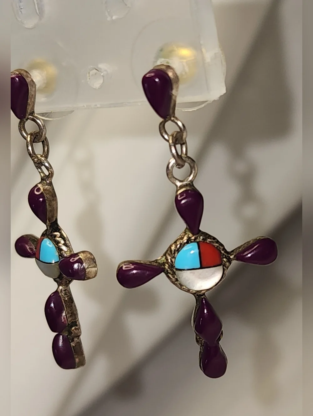 Vintage Zuni Style Cross Earrings